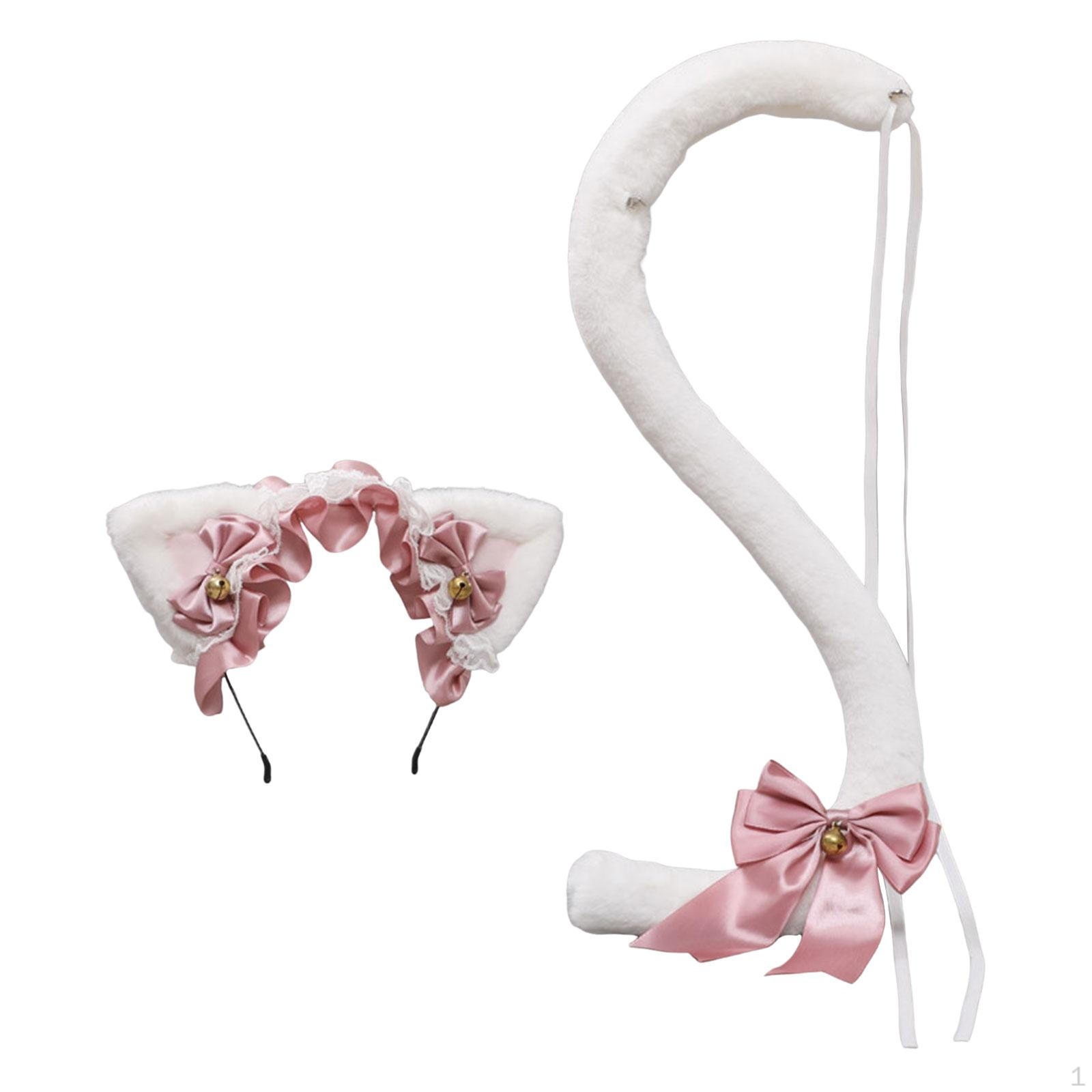 

Headband and Tail Costume Accessories Fancy Dress Cat for Party Birthday White Pink