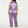 Damen Revers Kurzarm Offen Vorne Zweiteilig Lange Hose Pyjama-Set Lässig Haus Schlaf Loungewear