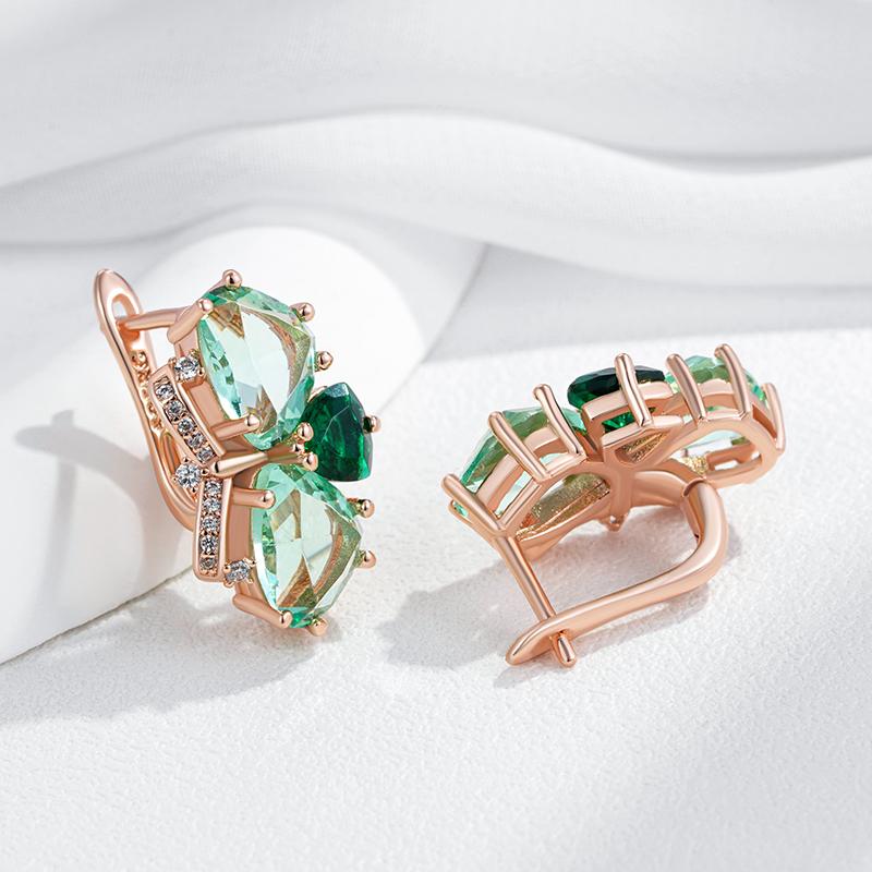 Unique Green Stone Drop Earrings For Women Fashion Rhombus Natural Zircon Accessories Rose Gold Vintage Daily Jewelry