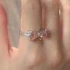 Love Pink Bow Open Ring Women's Pink Diamond Zircon French Exquisite Slightly Inlaid Sweet Girlfriend Ring