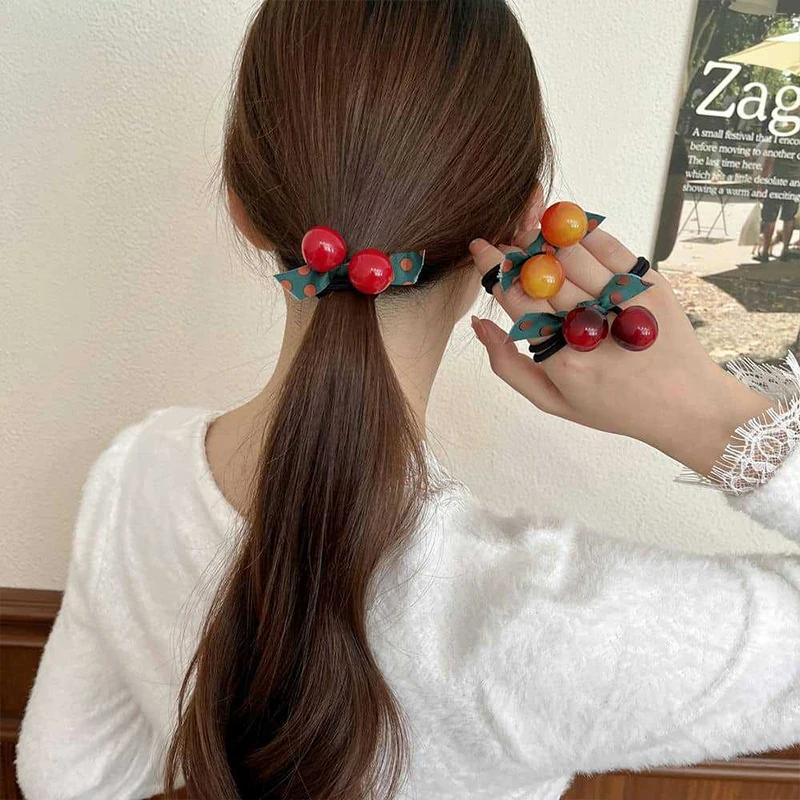 New 3Pcs/Set Cute Sweet Cherry Bow Scrunchies Simple High Elastic Rubber Bands Lady Lovely Hair Bands Women Hair Accessories