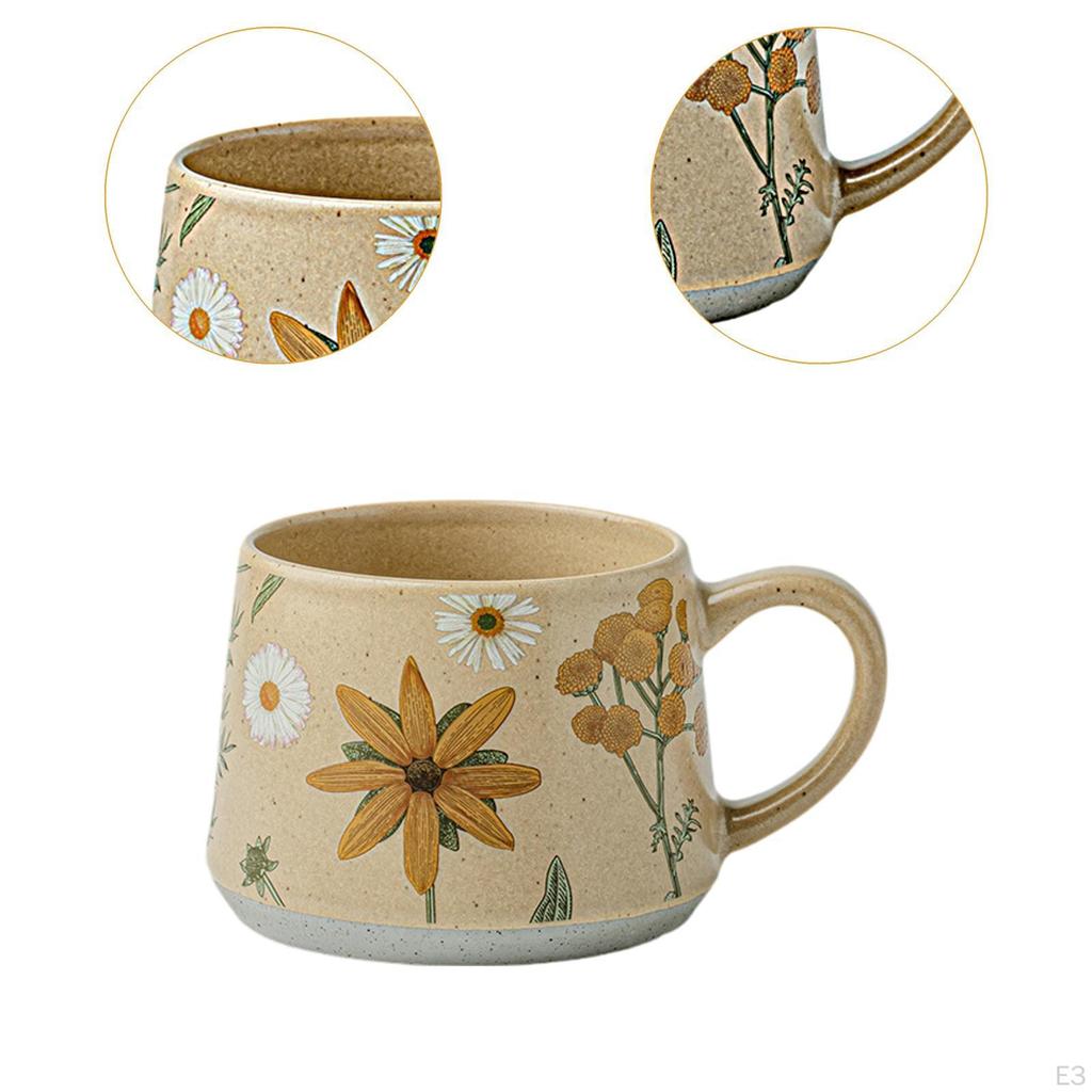 Ceramic Coffee Mug Cup Drinks for Home or Work Decorative, Floral Design with Handle