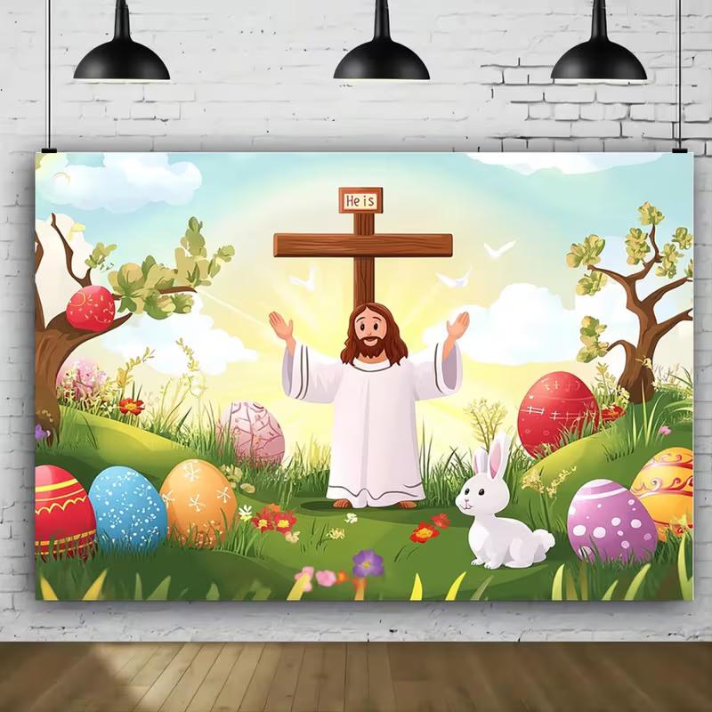2D Cartoon Jesus Easter Backdrop for Children's Church & Classroom