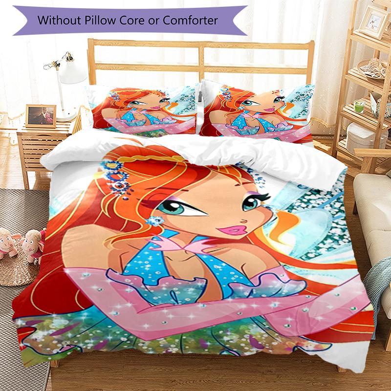3pcs Winx Club Bedding Set Duvet Cover Closure Includes 1 Duvet Cover & 2 Pillowcases, Soft and Comfortable for All Seasons.