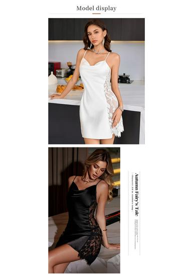 Ice Silk Lace Trim Camisole Nightgown - Women's Sexy Lingerie & Homewear