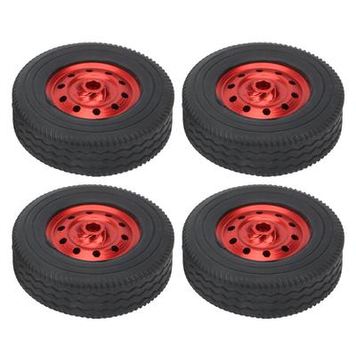 4Pcs RC Wheel Remote Control Tires Rubber Aluminum Alloy Accessories for WPL D12 CarRed