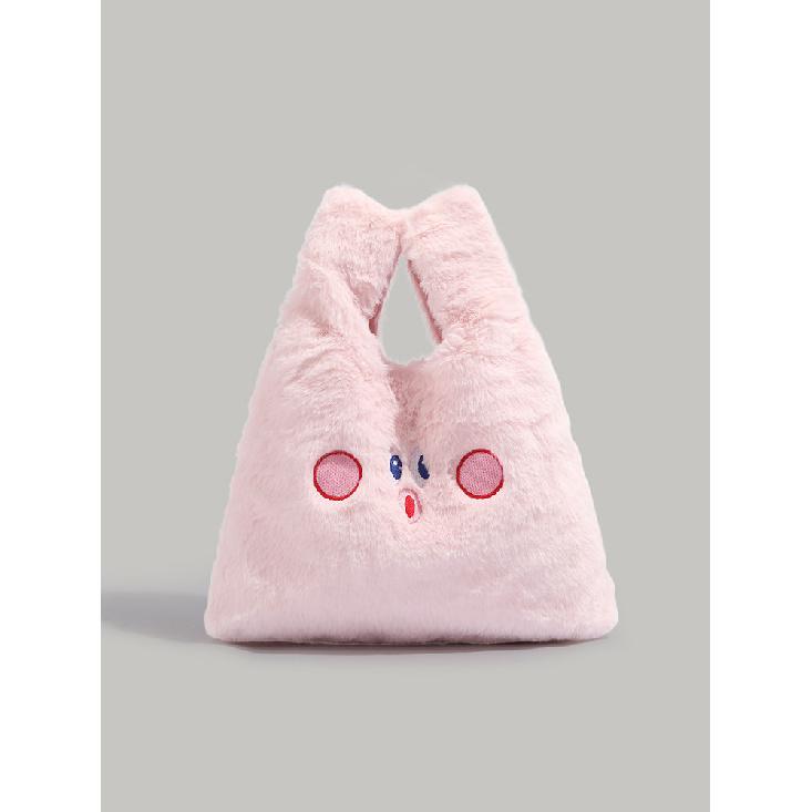 Нишевая вышитая плюшевая милая мультяшная мягкая женская сумочка 2024 новая универсальная подростковая ручная сумка косметичка для женщин розовый
