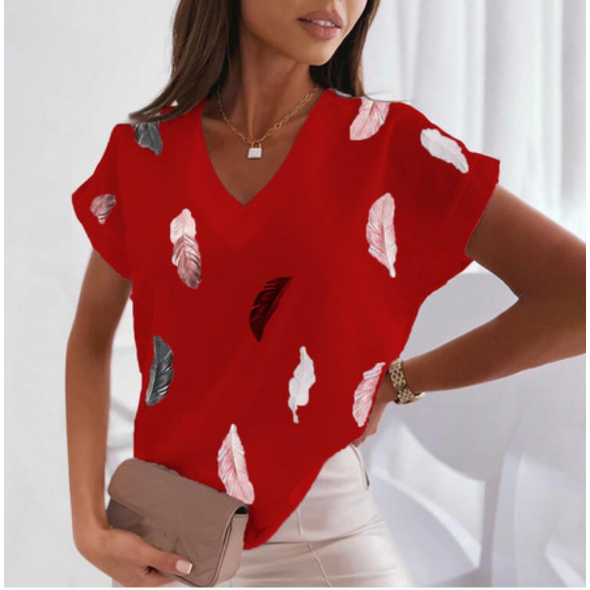 

Женская элегантная футболка с коротким рукавом - Летний повседневный топ с принтом в виде сердца, Обычный узор, Элегантный повседневный стиль, Женская футболка S