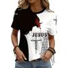 Jesus Letter Printed Round Neck T-shirt Fashionable Casual Sports Shirt New Women's Short Sleeved Top