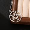 Men's Inverted Pentagram Long Dark Choker Necklace, Silver Stainless Steel