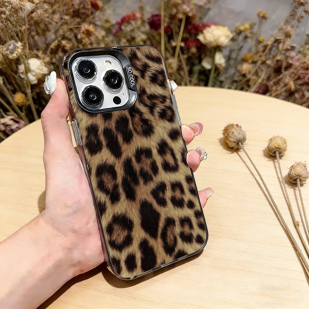 Leopard Print Phone Case For iPhone 17,16,15,14,13,12,11 Plus,Pro Max,XS,Colorful Silver Phone case Funda Cover