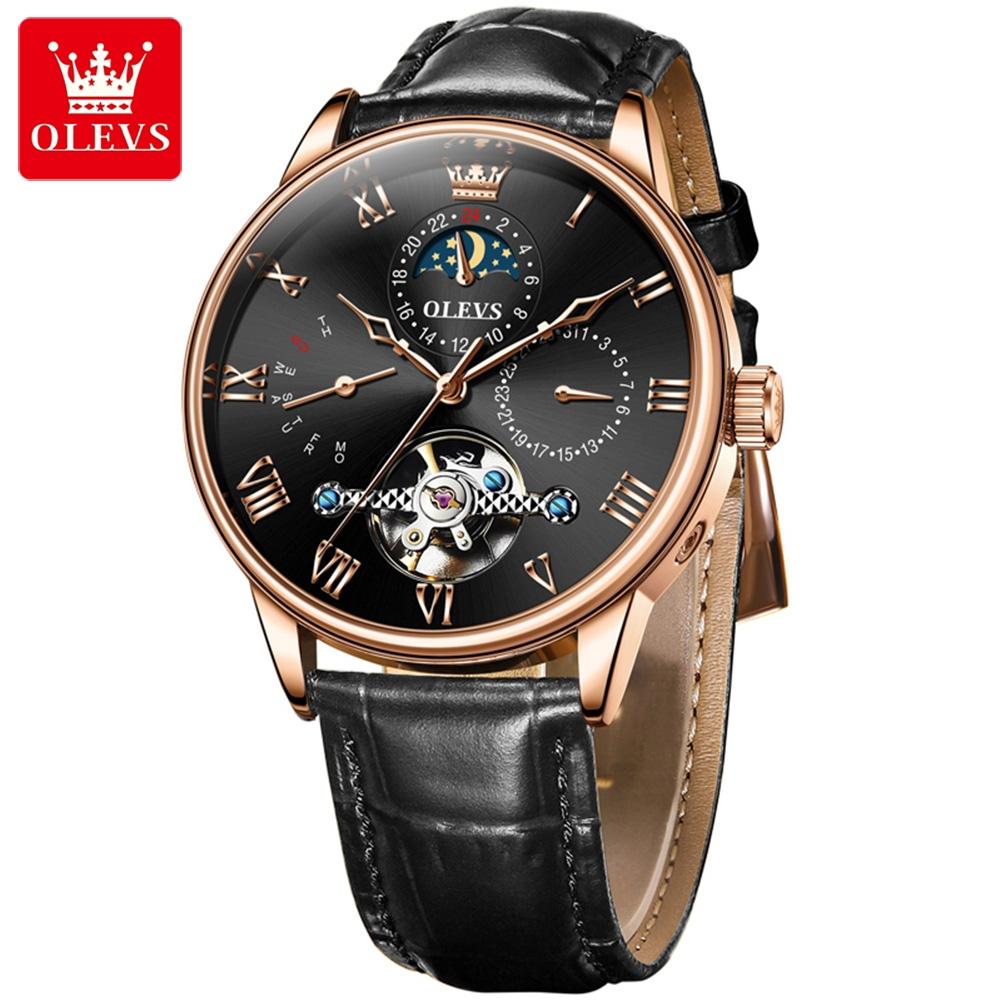 OLEVS  7009 Oem Watch Custom Logo Stainless Steel  Leather Mens Chronograph  Watches Men Luxury Brand Automatic Mechanical Watch