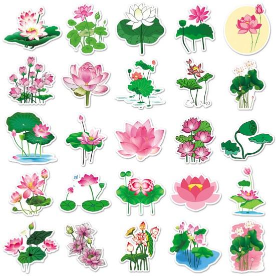 50 Stück Scrapbooking-Aufkleber, entzückender selbstklebender Lotus-Aufkleber ohne Rückstände, für Laptop, Telefonabdeckung, Schulbedarf