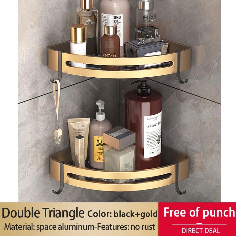 Golden Bathroom Shelf Space Aluminum Thickened Toilet Storage Rack   Bathroom Corner Rack Shower Rack Black Gold Triangle Basket