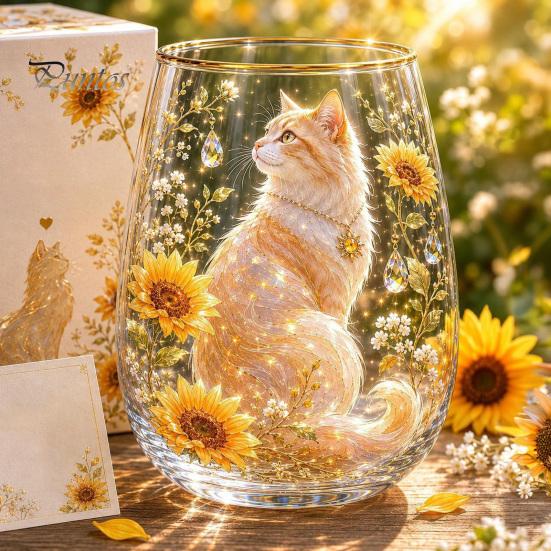 Retro Enamel Style Cup Hand Painted Glass Tumbler, Egg Shaped with Gold Rim, Clear Lead-Free Ocean Turtle Pattern Mug for Tea Coffee Wine Juice