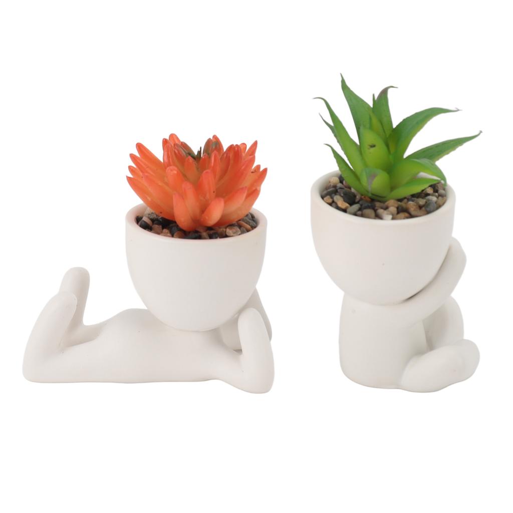 2pcs Artificial Flower Pot Cute Innovative Human Shaped Fake Flower Pot for Home Desktop Decor