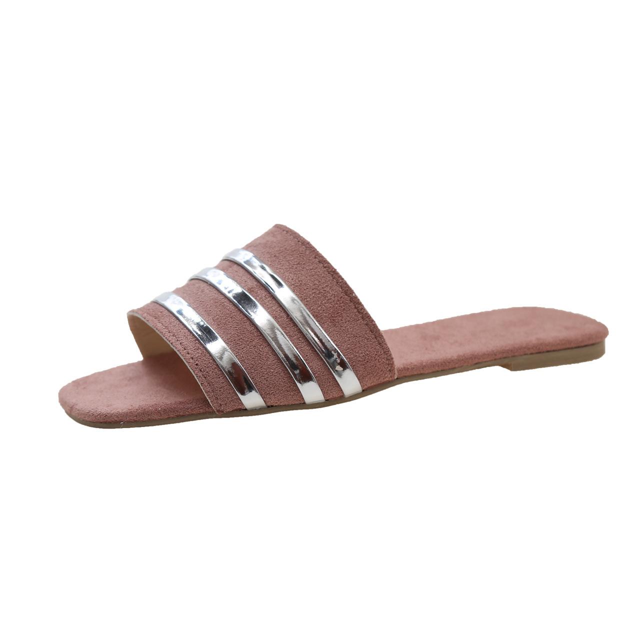 

Женские летние бархатные тапочки на плоской подошве, модные блестящие тапочки, повседневная обувь 43 розовый