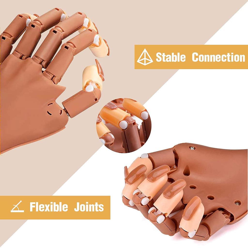Practice Hand For Acrylic Nails Adjustable Flexible Nail Practice Hands Training Movable Nail Manicure Hand with 100 Nail Tips