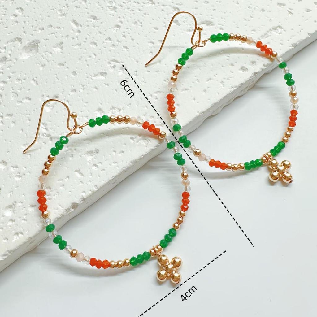 European and American Crystal Beaded Hoop Earrings – Versatile Color-Blocking Glass Christmas Fashion Accessory