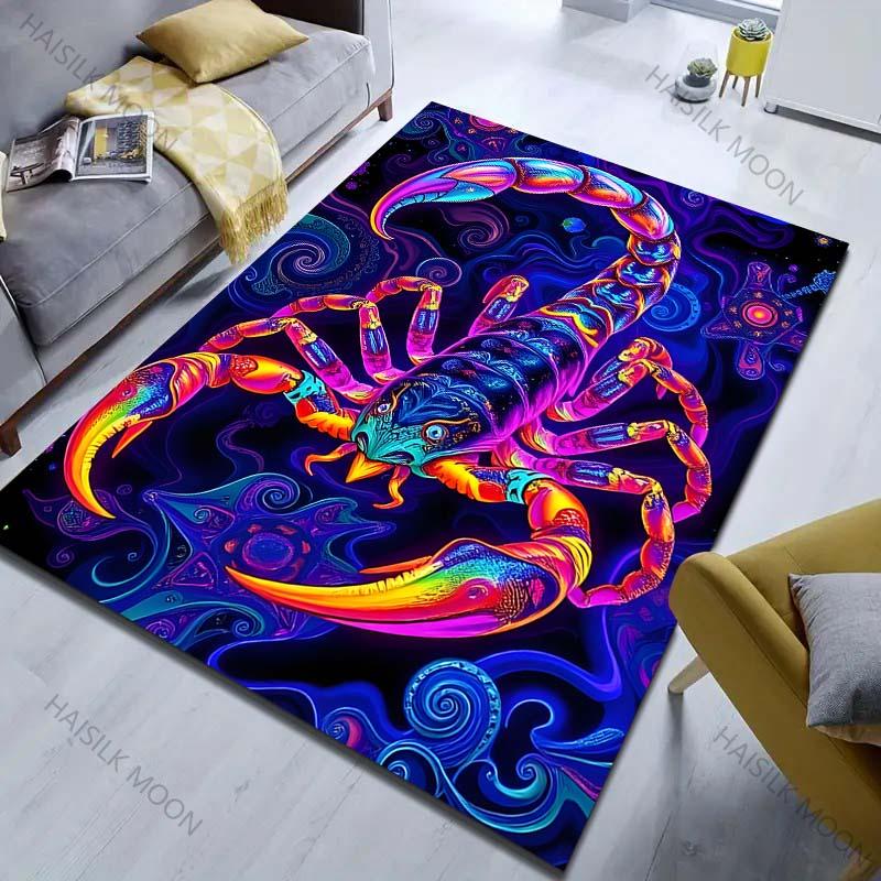 Neon Fantasy Skorpion-Print Teppich für Schlafzimmer Wohnzimmer Bettseite Sofa Bodenmatte Moderne Heimdeko Bereichsteppich Große Größe