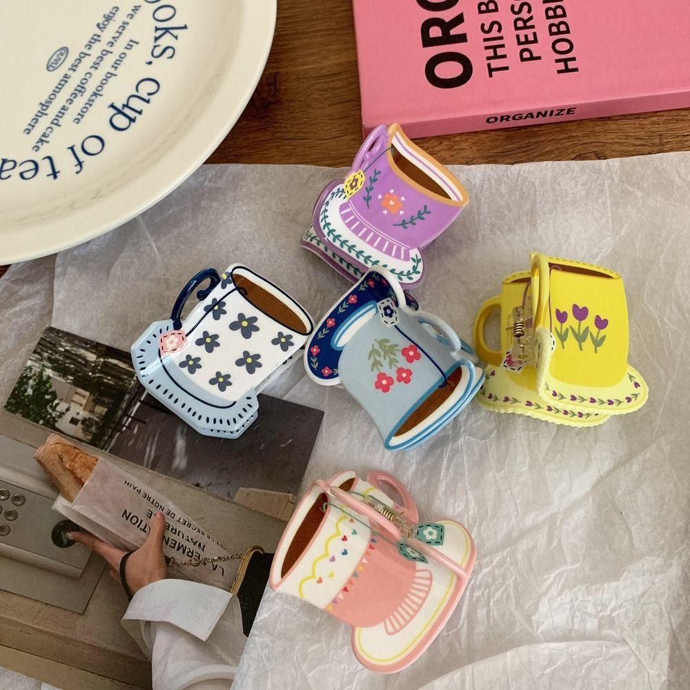 Cute Coffee Cup Hair Clip Flower Small Hair Claw Personalized Acetate Hair Claw  Daily