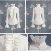 Gothic Lolita Long Sleeve Ruffles Solid Black White Tops Shirt for Women Vintage Victorian Ruched Lace Shirts and Blouses