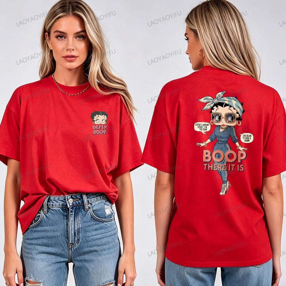 Classic Old School Betty Boop Graphic Tee Adults Soft Cotton Short Sleeve Bohemian Fashion Retro Animation Casual Streetwear