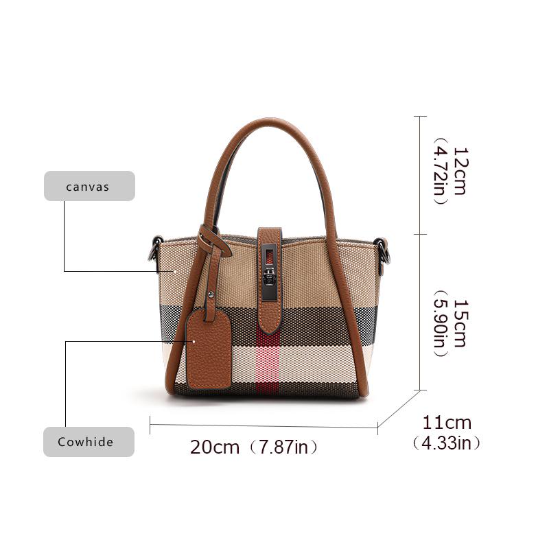 Aidrani  New women's plaid handbag mini style made of canvas and cowhide materials brown