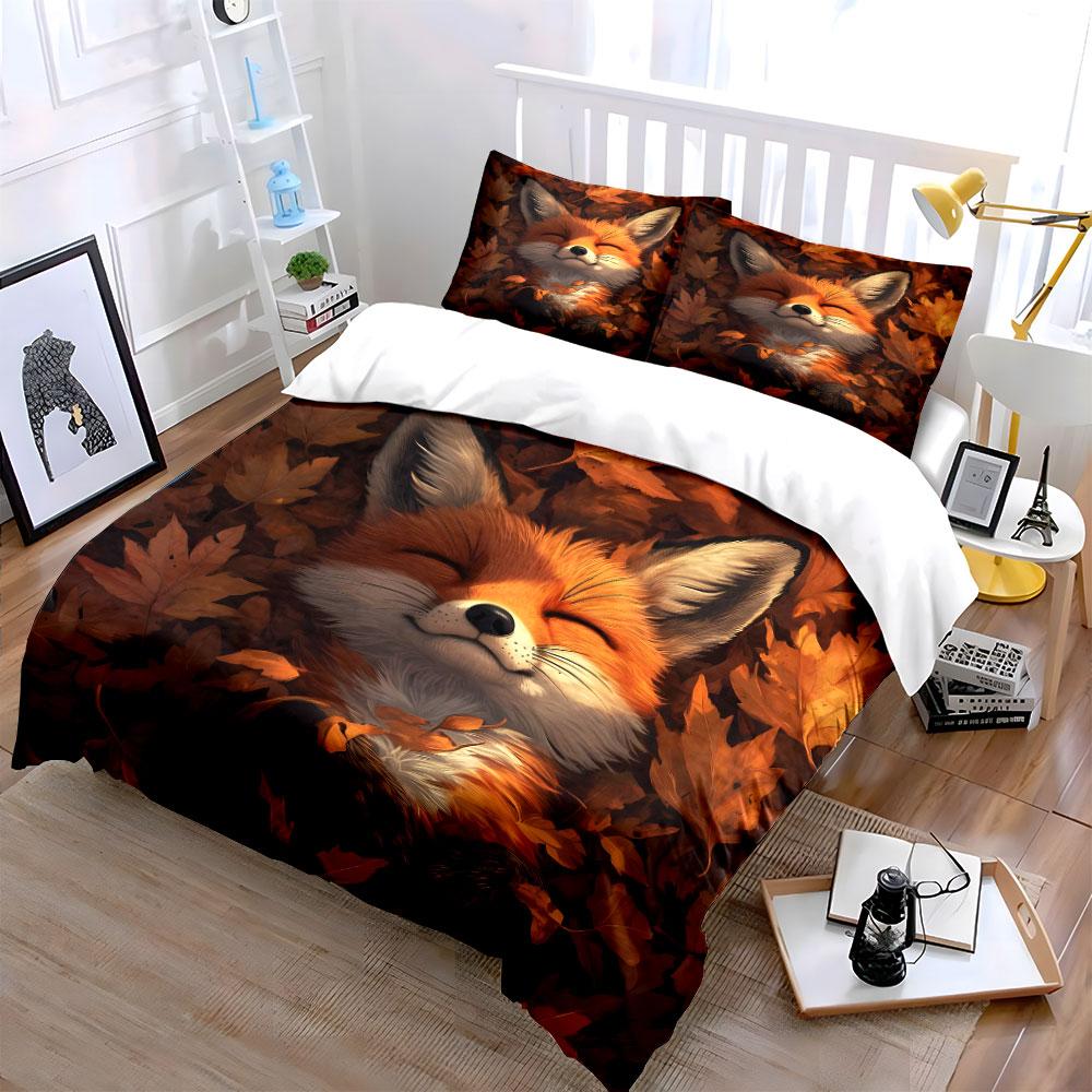 Cozy Autumn Fox Trio Set Exquisite Three-Piece Bedding Set Gift For Kids And Adults