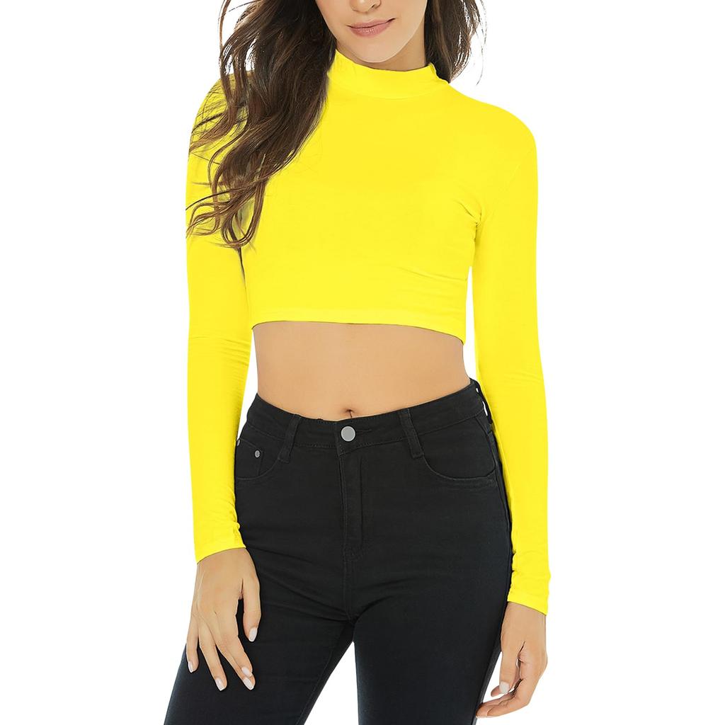 Rollkragenshirt für Damen, langärmelig, kurz, eng anliegende Innenbekleidung und bauchfreies Winteroberteil