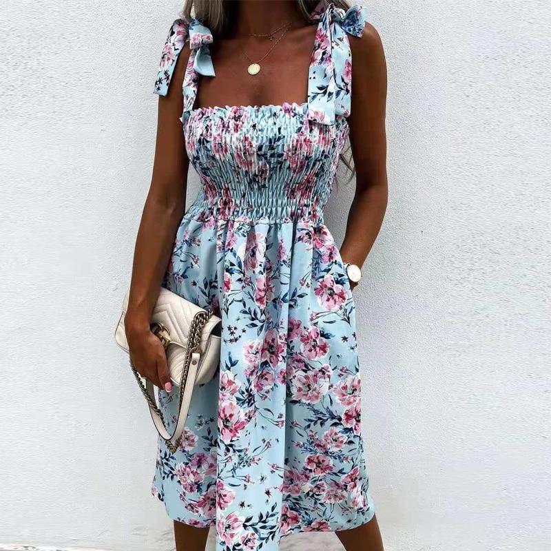 Sexy Off Shoulder Draped Sling Party Dress Women Spring Polka Dot Print A-Line Dress Summer Tie-up Bow Sleeveless Beach Dress