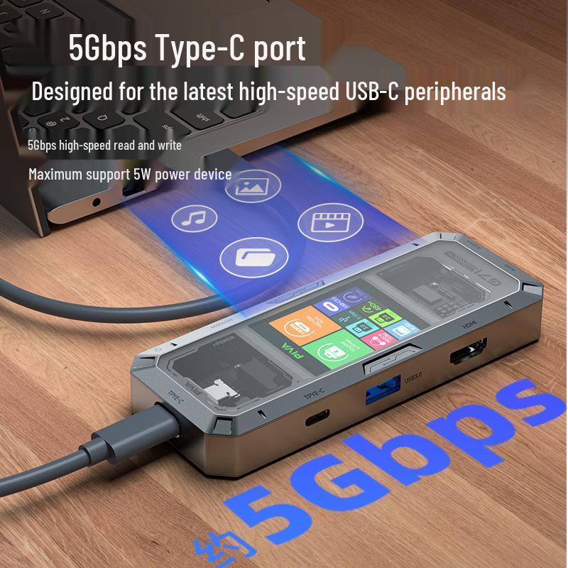 עמדת עגינה חכמה Piva G71 Type-C: HDMI 4K60Hz, Ethernet Gigabit, מפצל מהירות גבוהה