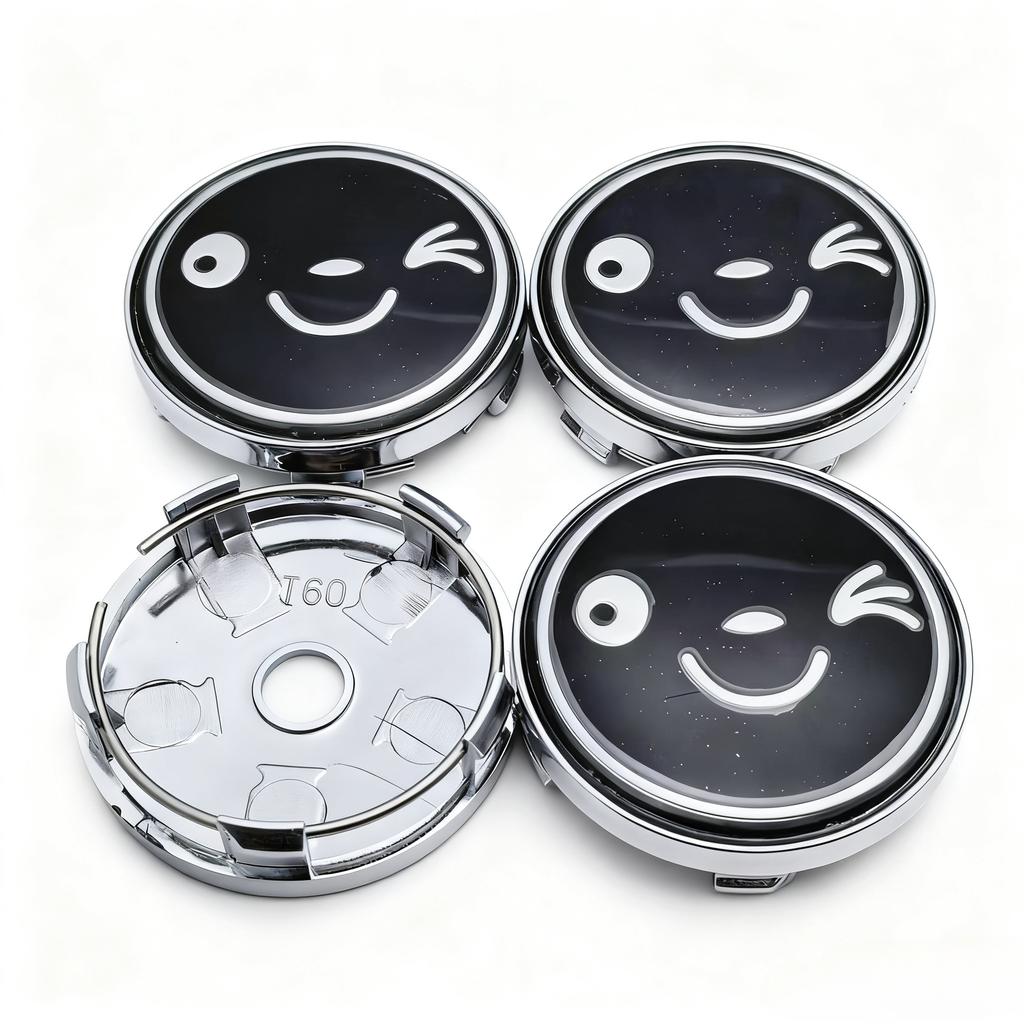 4pcs Smiling Face Logo Emblem Car Wheel Center Caps 60MM 56MM Wheels Hub Cap Smile Badge Rim Hubcaps Cover Replace Accessories