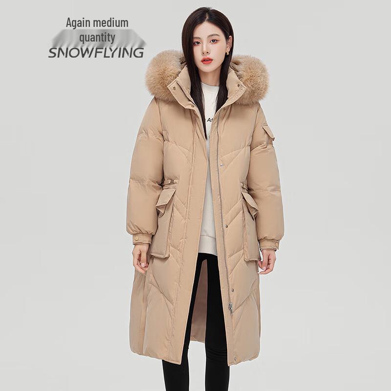 SNOWFLYING Women's Fox Fur Collar Mid-length Down Jacket