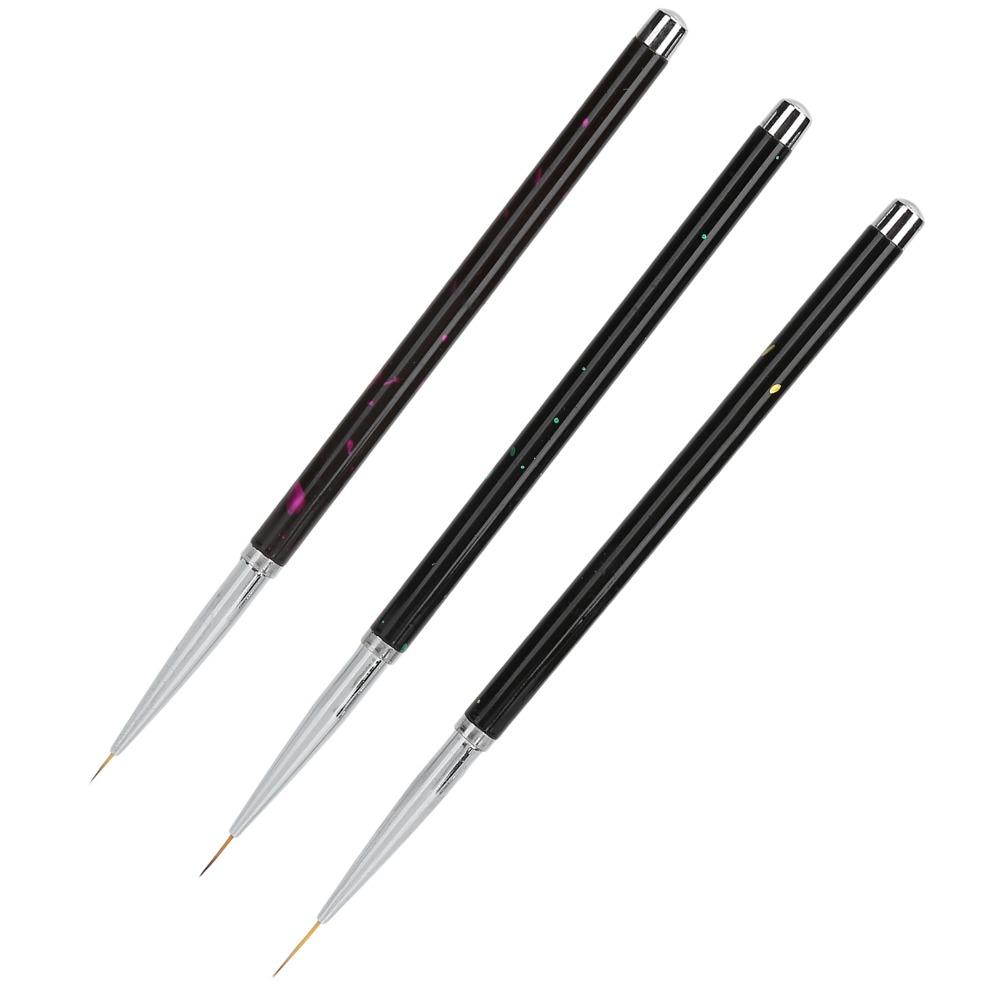 3PCS Black Nail Art DIY Brush Set Nylon Hair Nail Art Liner Brushes Home Salon