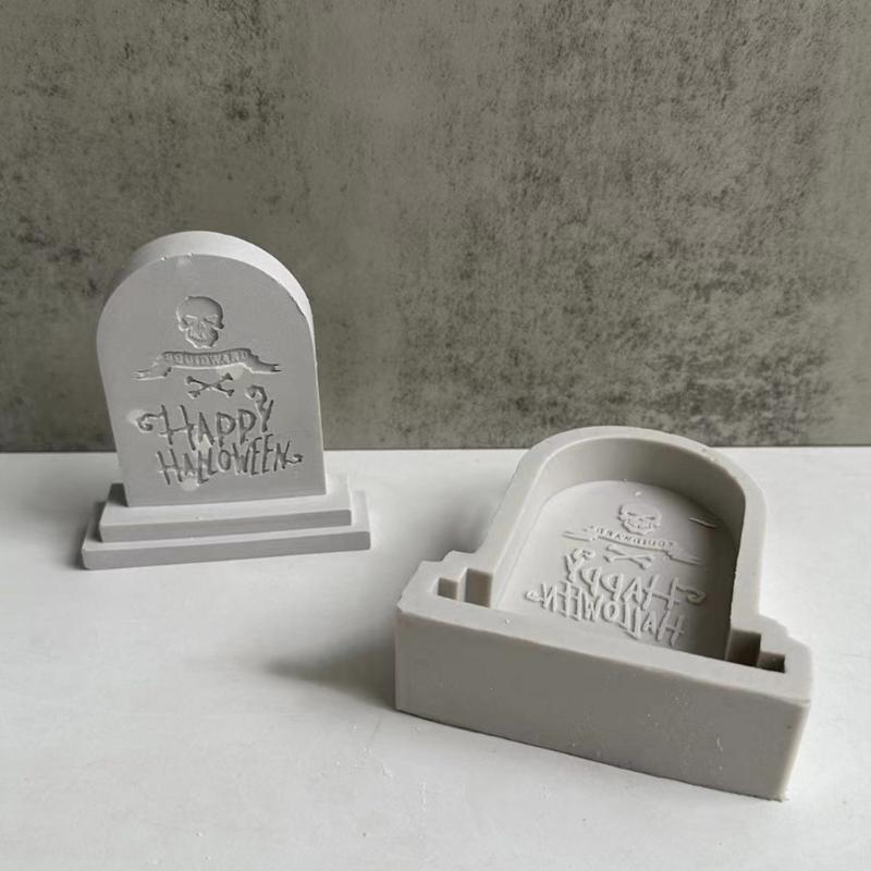 Halloween Tombstone Silicone Molds DIY Crafts Plaster Mold Handmade Scented Candle Soap Table Ornament Mould Non-stick