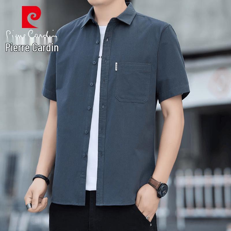 Pierre Cardin Men s Summer Pure Cotton Wrinkle-Free Short-Sleeve Casual Shirt L