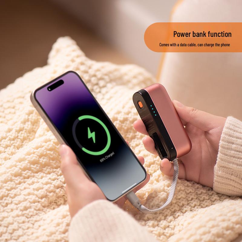Quick Heat Magnetic Hand Warmer & Power Bank with Built-in Cable - Compact Storage & High Capacity