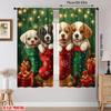 Set Of 2 Cute Puppy Floral Curtain Polyester Christmas Window Decor Home With Rod Pocket Blackout