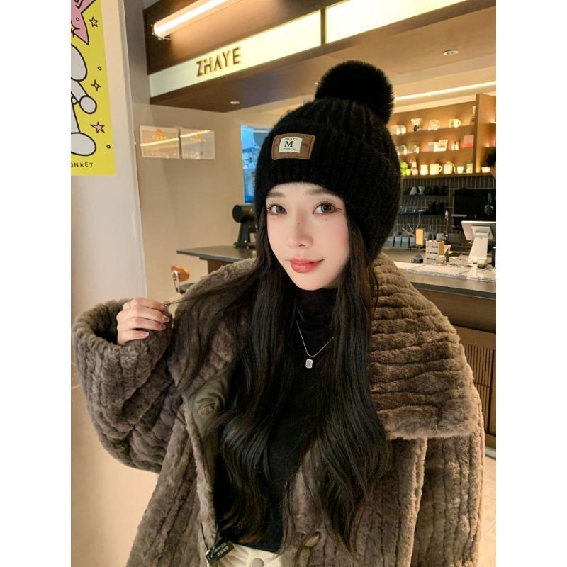 New Autumn and Winter Plush Warm Knitted Hat for Women Sweet and Cute Plus Velvet Ear Protection and Cold Proof Woolen Hat