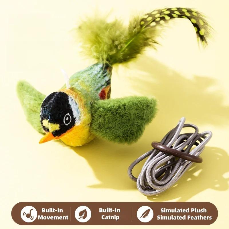 Interactive Cat Toys Imitated Chirping Bird Cat Toy Sparrow with Catnip Squeak Toys Simulation Bird Sound No Battery Pet Dog Toy зелёный