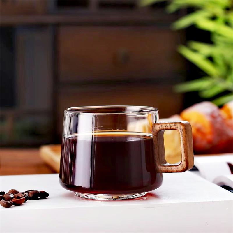 260ml American Latte Coffee Glass Coffee Mug With Anti Scald Walnut Wooden Handle Home Milk Tea Cups and Mugs Drinkware 260ml чистый