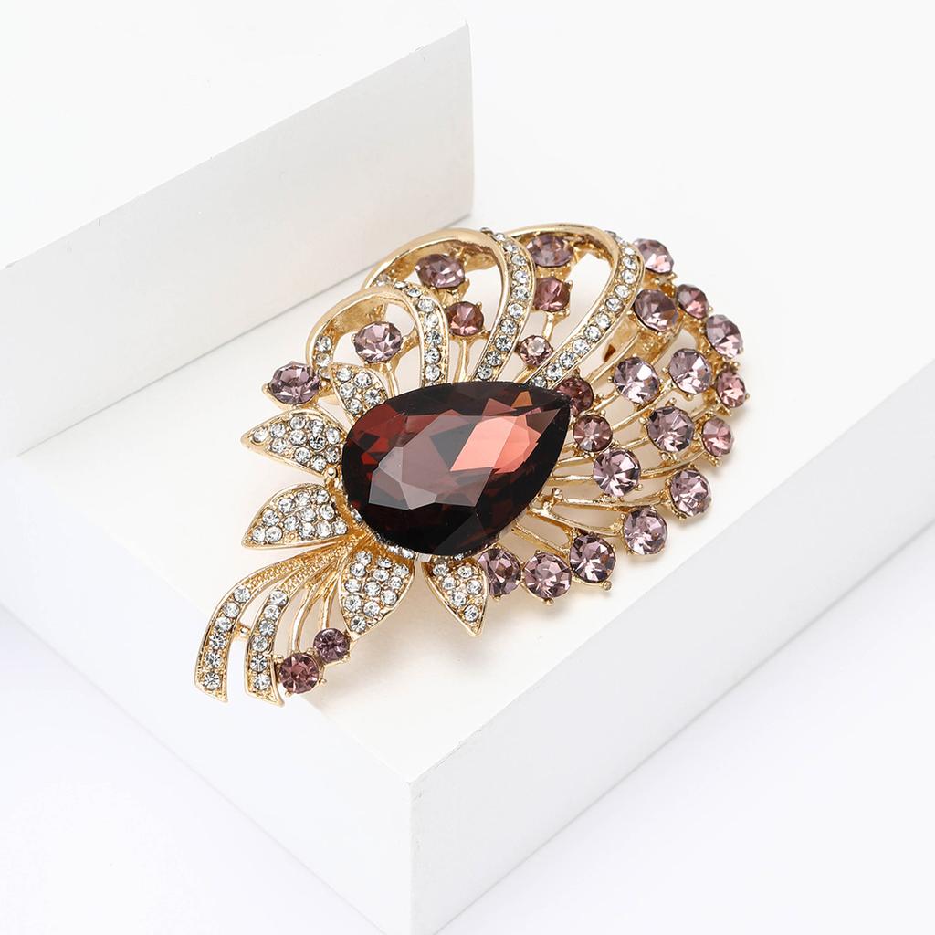 European Retro Alloy Pretty Flower Medium Glass Brooch Classic Elegant Women'S Clothing Brooch Jewelry Pin