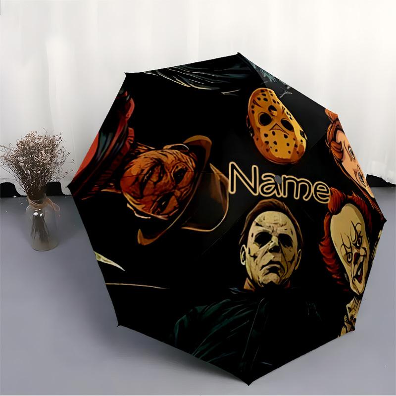 1PC Horror Icons - Custom Name Automatic Folding Umbrella - Compact 8-Rib Design, Durable Plastic & Iron, Daily Use S0106050