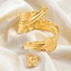 European Retro Gold Leaf-Wrapped Spiral Bracelet & Ring Set