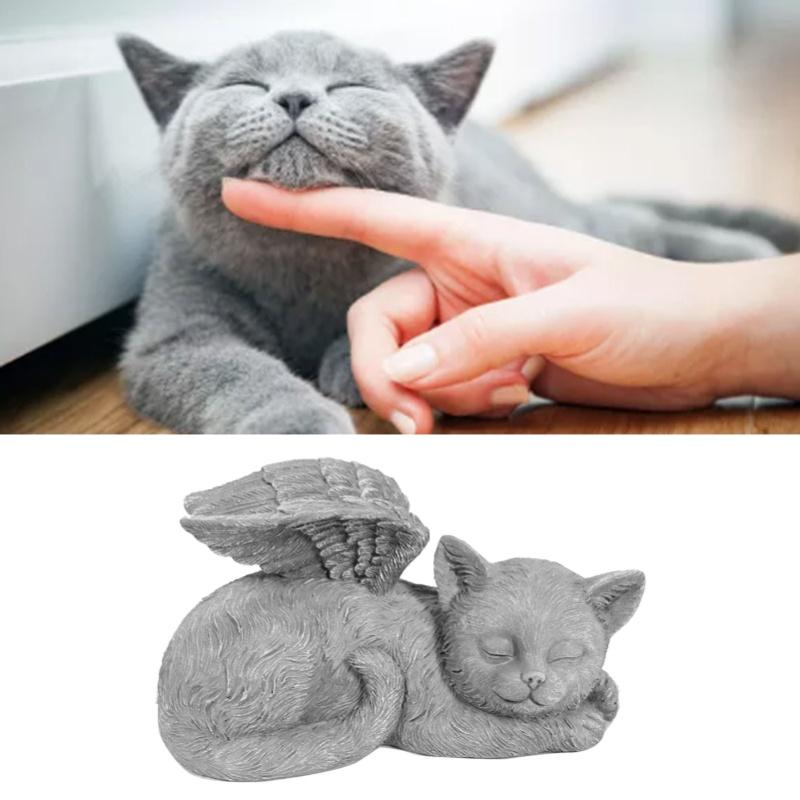 Pet Memorial Statue Resin Sleeping Pet Angel Garden Sculpture For Pet Memorial Gravestone Ornament Angel Cat