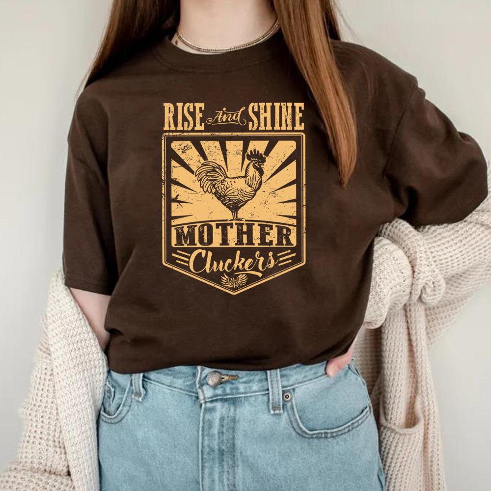 Rise and Shine Mother Cluckers Funny Chicken Lady Shirts Farm Life TShirt Funny Sayings Chicken Lover Tees Women Casual Tops