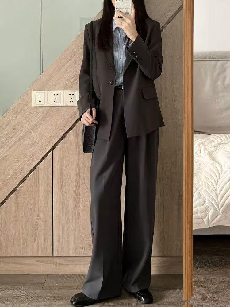 Women's 2024 Spring/Autumn Professional Black Suit: Loose Fit for College Interviews