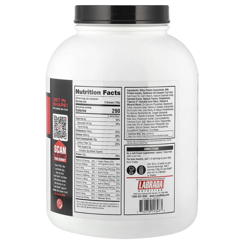 Lean Body, Protein Shake, Chocolate, 2,100G(4.63Lb)