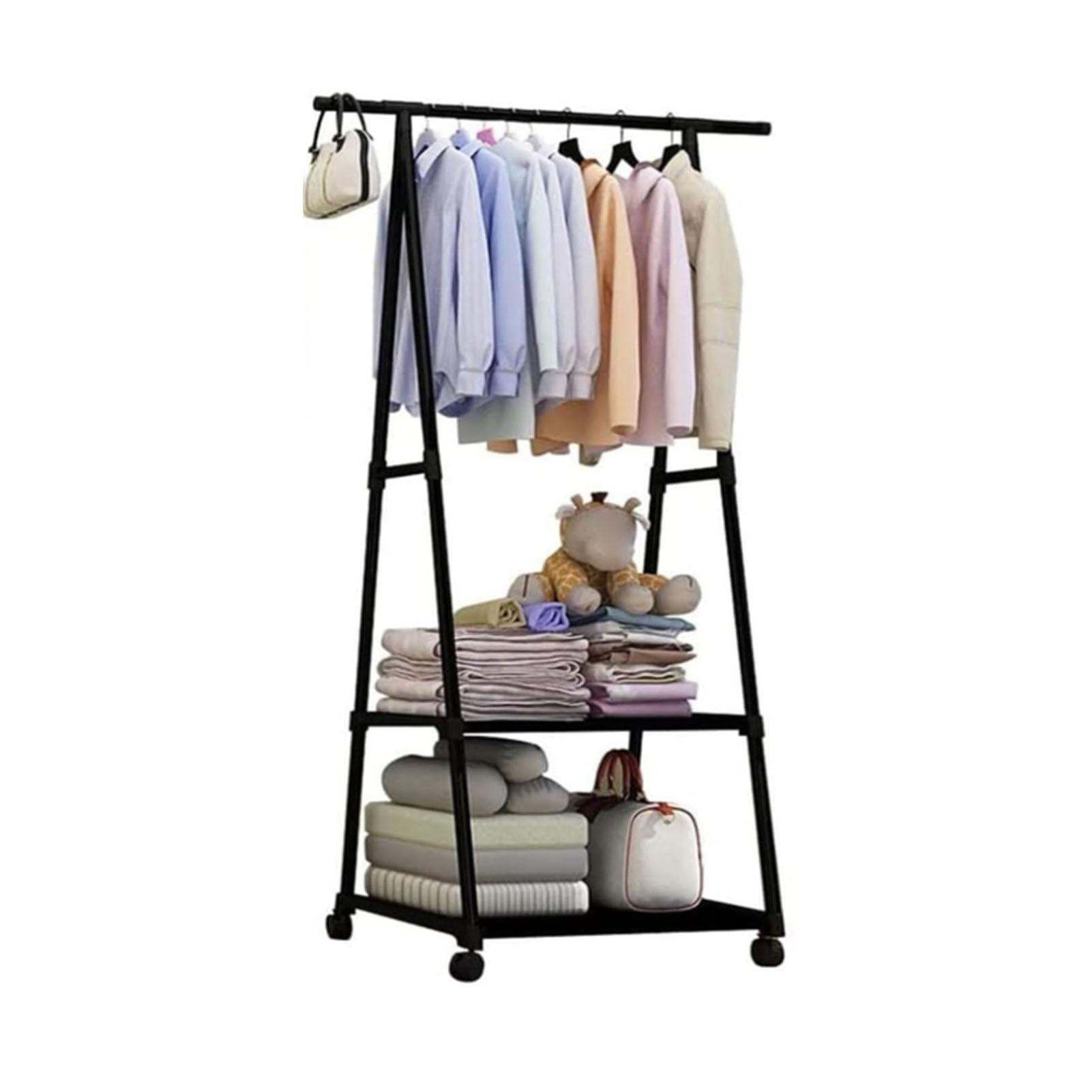 Freestanding Closet Garment Rack Garment Rolling Closet   Rack with Forked Hooks for Bedroom Laundry Living Room